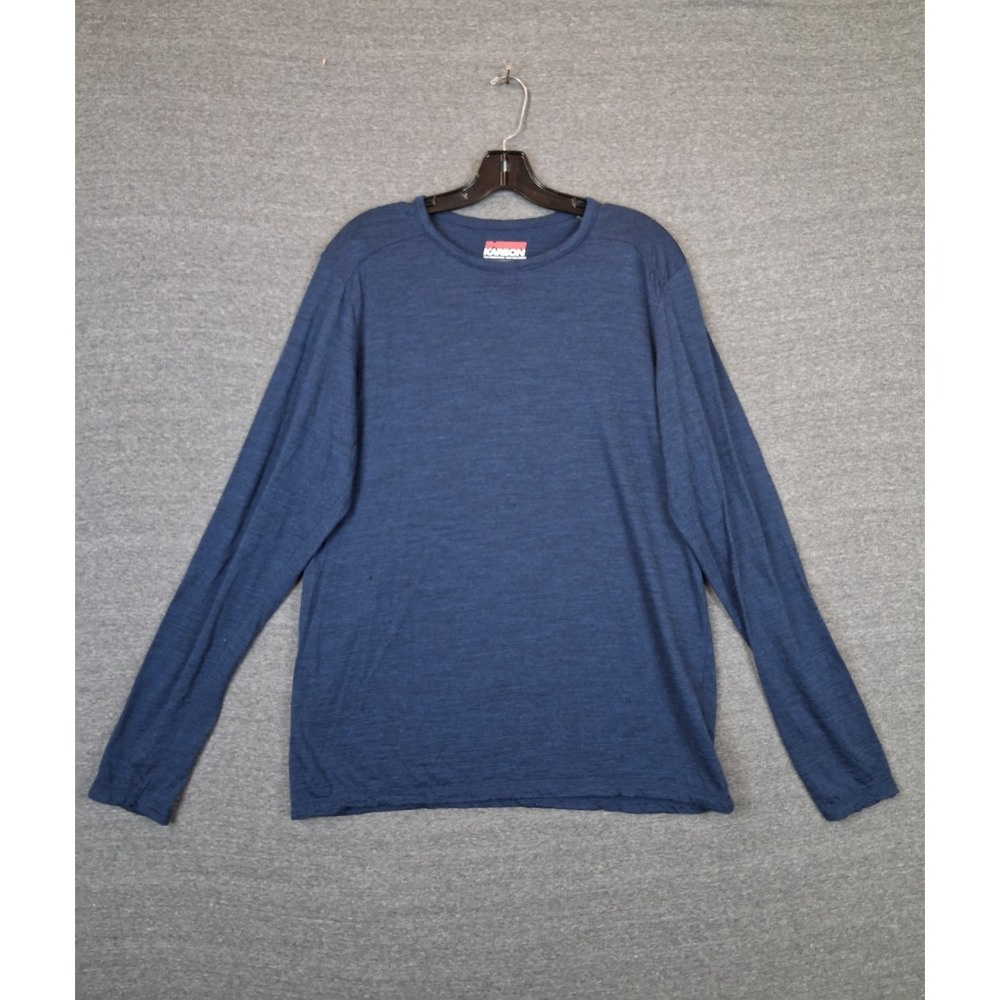 Karbon Mens Shirt Medium Blue 100% Merino Wool Baselayer Ski Hiking Camping